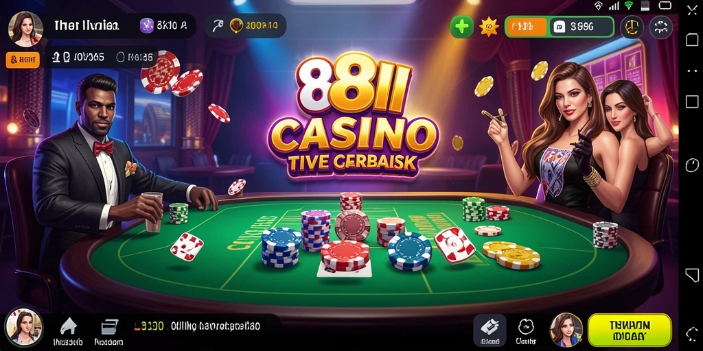 Screenshot gameplay 8II menampilkan dealer live dan suasana kasino yang mendebarkan.