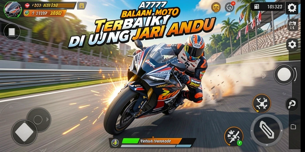 Gameplay menegangkan di balapan motor A7777 yang seru.