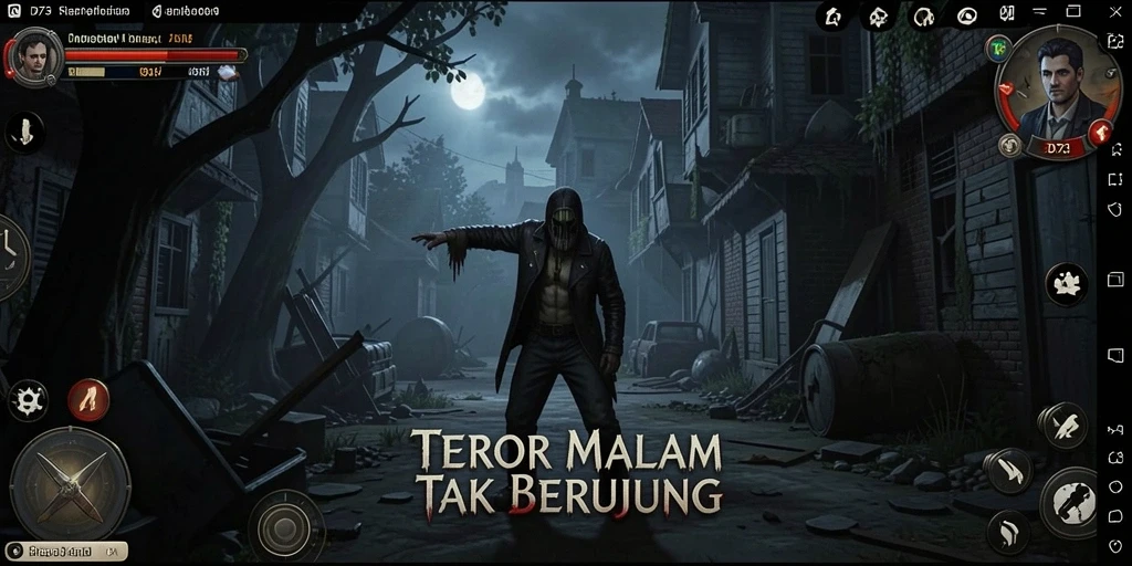 Screenshot dari gameplay D73 yang penuh ketegangan dan kengerian.