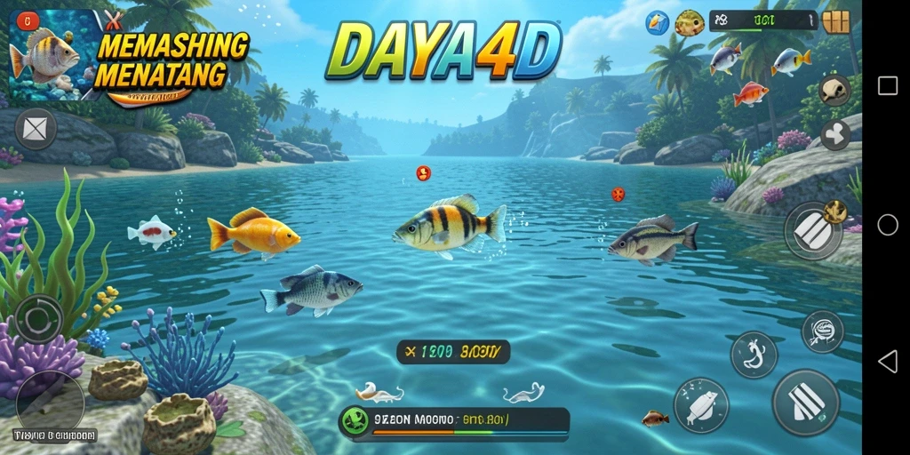 Tampilan gameplay <strong>DAYA4D</strong> dengan aksi memancing yang mendebarkan.