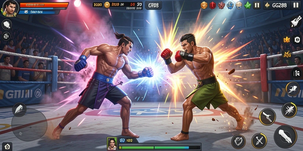 Screenshot gameplay GG288 menampilkan pertarungan seru dengan grafis yang memukau.