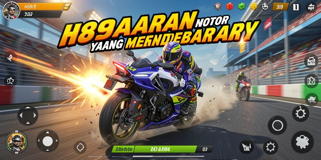 Tangkapan layar gameplay H89 menampilkan aksi balapan motor yang seru.