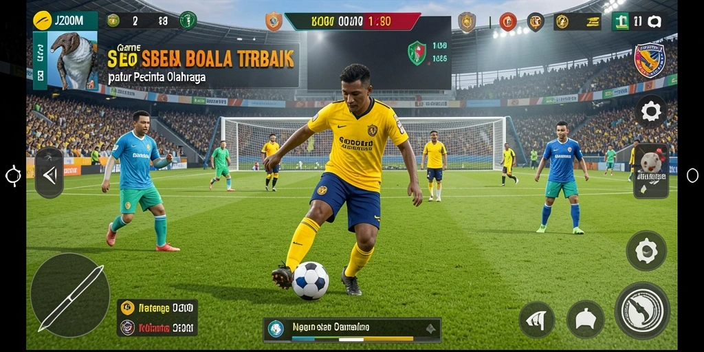 Tampilan gameplay J200M dengan aksi sepak bola yang mendebarkan.