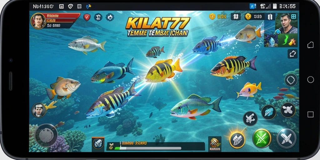Screenshot menampilkan gameplay seru KILAT77 saat menembak ikan.