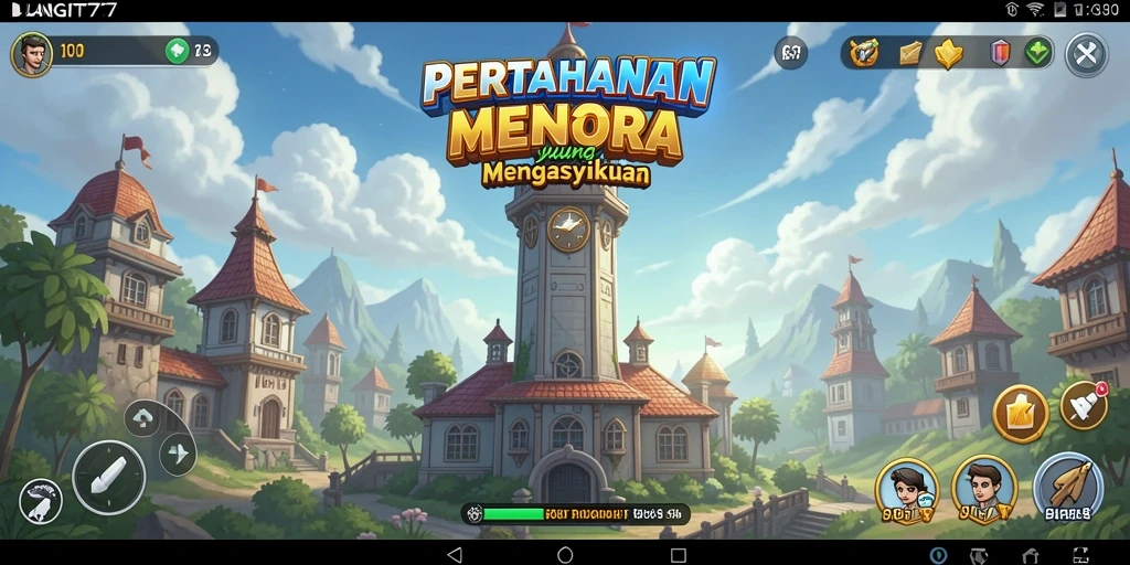 Tangkapan layar gameplay LANGIT77 menunjukkan momen seru pertahanan menara.