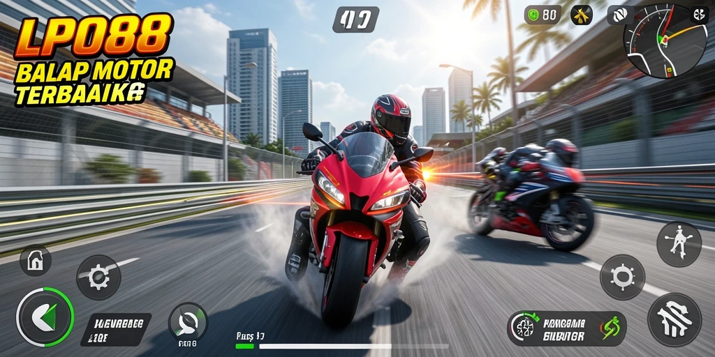 Screenshot utama LPO88 menampilkan balapan motor yang mendebarkan di trek yang menantang.