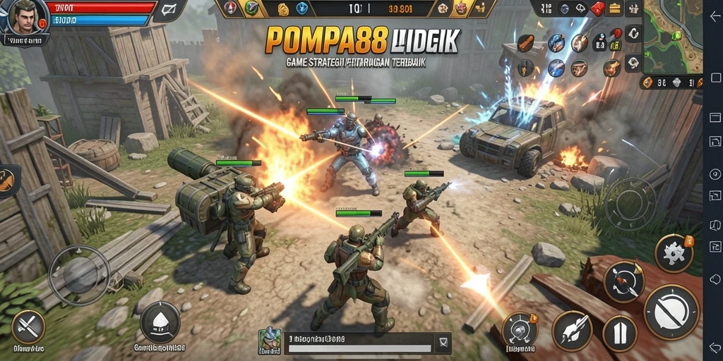 Screenshot menggambarkan pertempuran strategis yang epik dalam POMPA88.