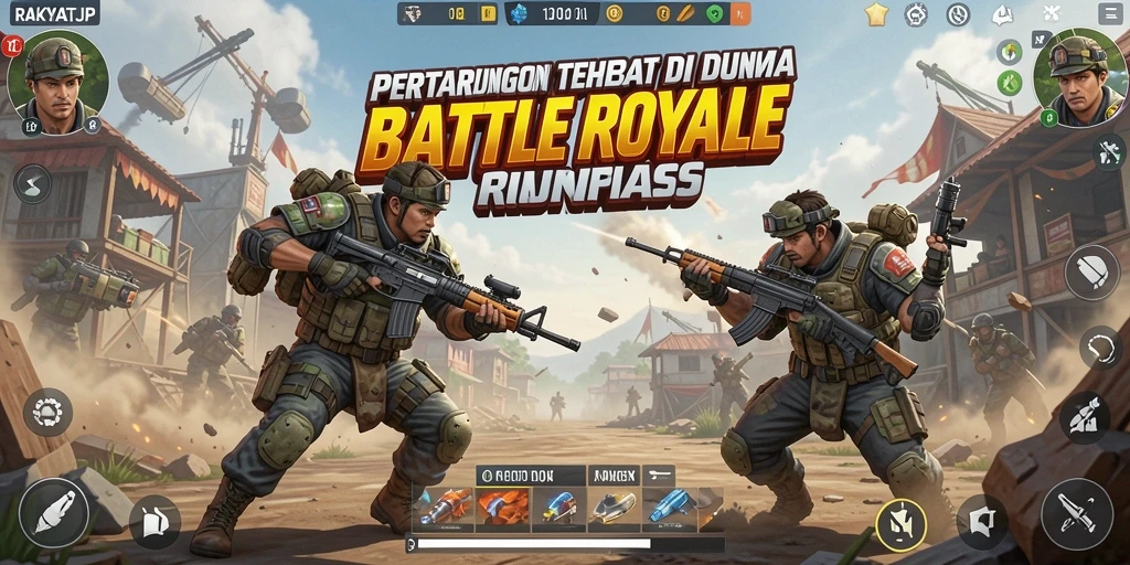 Tampilan gameplay <strong>RAKYATJP</strong> yang seru dan dinamis di arena Battle Royale.
