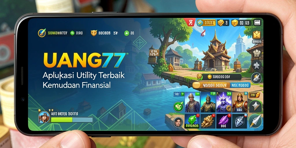Tampilkan antarmuka aplikasi UANG77 yang memudahkan pelacakan keuangan.